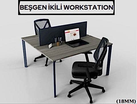 Akburo Beşgen İkili Çalışma Masası - Ofis Mobilyaları